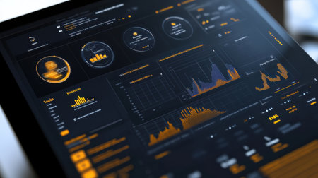 An interactive crowdfunding dashboard showcases various analytics and user metrics, providing insights into project performance, funding trends, and financial data for effective monitoring.の素材