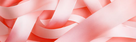 Soft coral ribbons gracefully overlap, forming a delicate and intricate design that captures the eye. The gentle curves and strokes evoke an artistic serenity, showcasing elegance.の素材