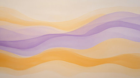 Gentle waves of soft pastel amber and lavender form abstract patterns across a smooth surface, evoking a serene atmosphere perfect for relaxation or creative inspiration.の素材