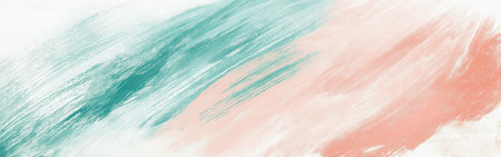Gentle strokes in soft pink and teal blend harmoniously against a subtle white backdrop, evoking tranquility and artistic elegance in a creative setting.の素材