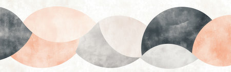 Softly colored half-circles in muted peach and gray create a soothing visual effect, blending seamlessly against a light backdrop in a modern artistic arrangement.の素材
