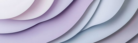 A calm arrangement of soft pastel lavender and gray arcs creates an abstract visual experience. The layers blend together seamlessly, inviting a sense of tranquility and elegance.の素材