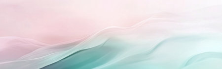 Faint hues of mint and pink blend seamlessly, creating a serene and calming atmosphere. The soft waves evoke a sense of tranquility, perfect for relaxation or meditation.の素材