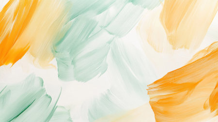 Delicate pastel strokes in mint and amber blend effortlessly on a pristine white backdrop. This abstract artwork evokes tranquility and invites contemplation through its soft textures.の素材