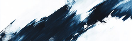 This artwork showcases a vibrant abstract composition in midnight blue with bold, sweeping brush strokes contrasted against lighter shades. Ideal for enhancing contemporary spaces.の素材