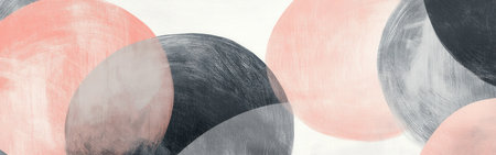 Elegant circles formed by overlapping pencil strokes blend seamlessly into a sophisticated design featuring soft pink and deep black shades. This artwork captivates with its simplicity and depth.の素材