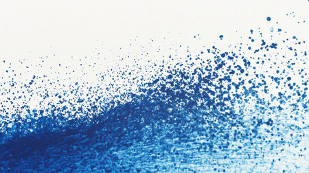 An abstract design features ocean blue hues fading into lighter shades, adorned with scattered dots. This artwork captures movement and tranquility, evoking a sense of calm.の素材