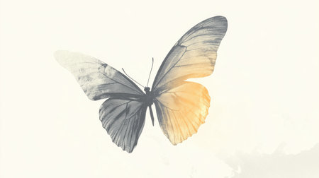 A minimalist silhouette of a butterfly is created with pencil, showing its elegant wings and intricate details. The artwork captures the essence of freedom and beauty.の素材