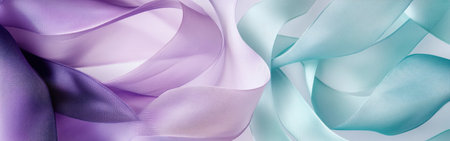 Soft ribbons in gradient lavender and mint intertwine gracefully, showcasing delicate pencil strokes that enhance their elegant flow and texture, creating a serene artistic composition.の素材