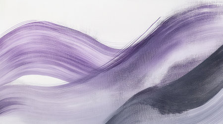 Flowing abstract strokes in a range of lavender hues blend seamlessly into darker shades, showing a dynamic interplay of color and texture. This artwork captivates with its movement.の素材