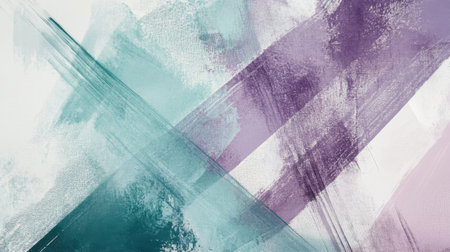 An abstract artwork showcases a blend of muted lavender and teal hues. Soft brush strokes create a layered visual effect, conveying calm and tranquility in a contemporary style.の素材