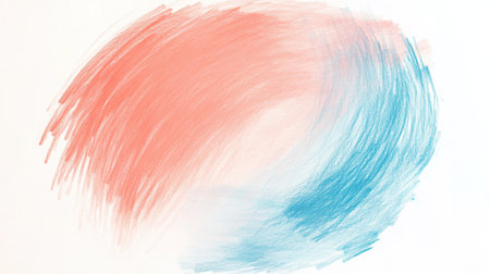 Abstract pencil strokes form a circular design with red and blue transitioning smoothly. The gentle blending creates a dynamic and fluid visual effect, enhancing the artwork's movement.の素材