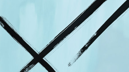 Soft pastel blue strokes provide a tranquil backdrop enhanced by bold black lines intersecting gracefully, creating a balanced and modern aesthetic perfect for any serene environment.の素材