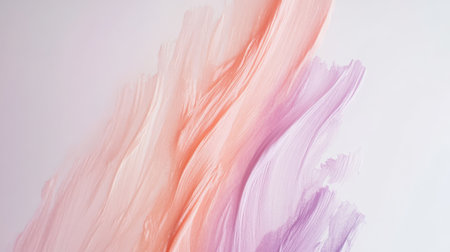 Delicate strokes in shades of pink and purple flow gracefully across a white background, evoking a serene and elegant atmosphere, ideal for home decor or artistic inspiration.の素材