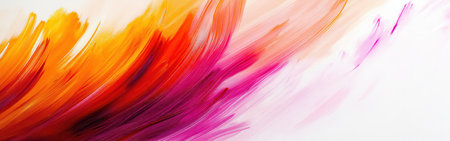 Bold strokes of amber and pink dominate the canvas, radiating outward in a dynamic display of color. This artwork captures energy and movement through its minimalist approach.の素材