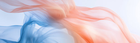 Gentle waves of muted peach and blue fabric blend seamlessly, creating a calming ambiance. The soft colors evoke tranquility and simplicity in a peaceful setting.の素材