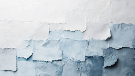 Layers of textured materials showcase a gentle transition from muted blue at the bottom to soft white at the top. This unique composition captivates with its serene color palette and tactile quality.の素材