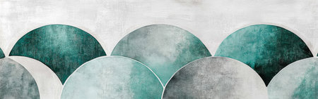 Intricate half-circles in muted gray and green harmoniously blend together, showing soft pencil strokes that evoke a sense of calm and tranquility in this artistic design.の素材