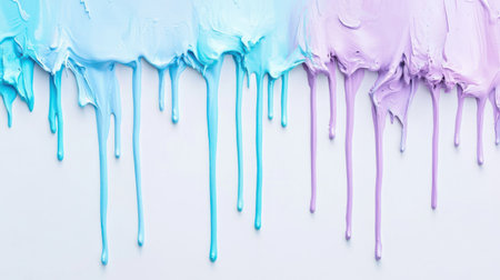 Soft pencil strokes create a smooth background, where vibrant blue and purple paint drips flow downwards, blending beautifully in an artistic exploration of color.の素材