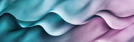 Soft pencil strokes in teal and lavender meld together, forming overlapping wavy lines that evoke a tranquil and harmonious abstract visual experience.の素材