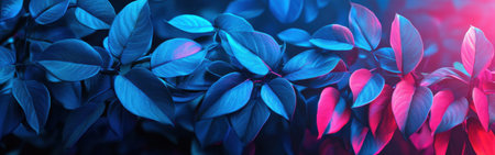 Neon blue leaves softly illuminate a serene setting, creating a calming ambiance during the twilight hours, inviting tranquility and reflection.の素材