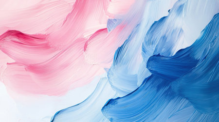 Delicate brushstrokes in muted blue and pink tones flow gracefully across the canvas, creating a sense of depth and tranquility. The asymmetrical arrangement invites contemplation.の素材