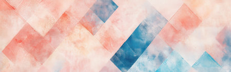 Gentle peach and blue squares merge softly on the canvas, producing a soothing visual effect that invites calmness and tranquility to any space.の素材
