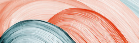 Delicate pencil strokes form asymmetrical arcs in soft coral and blue tones, emphasizing depth and texture, evoking a sense of calm and creativity in the artwork.の素材