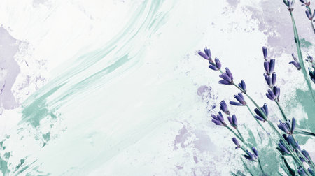 Delicate lavender stems are beautifully juxtaposed with minimalist pencil strokes and an abstract pastel wash, blending nature with artistic expression, creating a serene ambiance.の素材