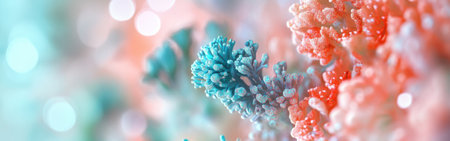 Experience a captivating display of tropical colors featuring a blend of soft pinks and vibrant teals, set against a dreamy bokeh backdrop.の素材