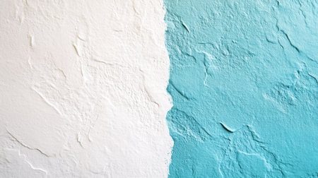 A textured wall displays a smooth transition from soft white on the left to a calming ocean blue on the right. This color scheme creates a serene atmosphere in the space.の素材