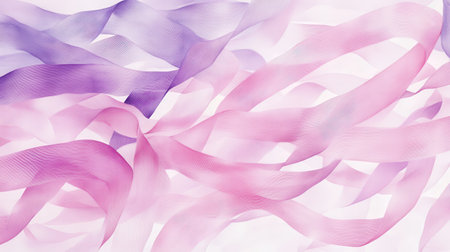 Swathes of gradient pastel pink and purple ribbons flow elegantly across a soft backdrop, showcasing intricate pencil strokes that evoke a serene and calming atmosphere.の素材