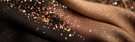 Delicate copper and soft beige sparkles merge on a luxurious fabric, creating a captivating visual effect. The gentle play of light enhances the richness of the colors, adding depth and elegance.の素材