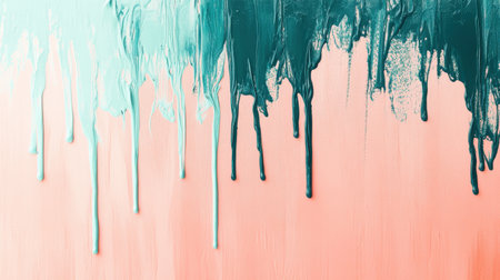 Delicate pencil strokes form a gentle gradient of pastel hues, where soft teal and coral blend seamlessly, creating a fluid artistic expression on a textured surface.の素材