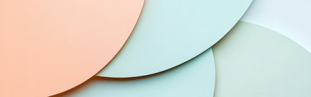 Soft pastel mint and peach arcs elegantly overlap, forming a calm and harmonious composition. This gentle layering evokes a feeling of tranquility, perfect for a modern aesthetic.の素材