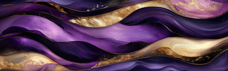 The artwork showcases a stunning wave design featuring deep shades of purple intertwined with rich gold accents, creating an elegant and captivating display suitable for contemporary decor.の素材