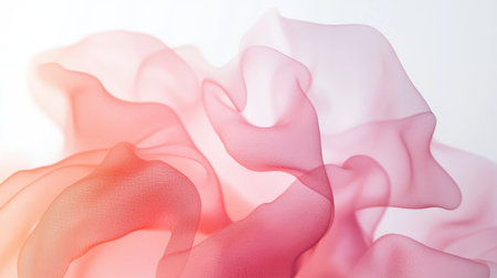 Gentle waves of translucent fabric blend in pastel coral hues, creating an elegant visual experience that evokes serenity and warmth. The delicate texture invites exploration.の素材