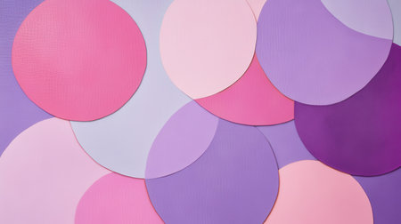 An arrangement of overlapping pastel lavender and pink circles forms an eye-catching abstract pattern. This design showcases delicate color transitions and a harmonious layout.の素材