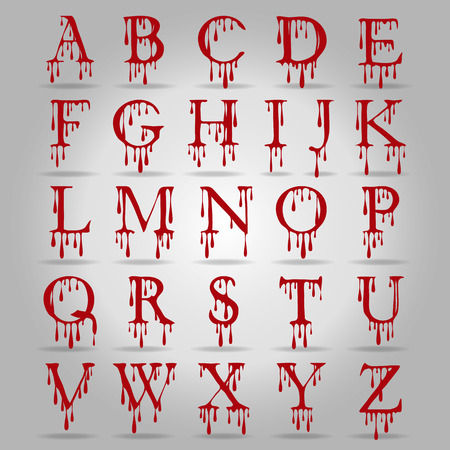 Bloody alphabet. Set of letters in halloween cartoon style isolated on gray gradient background. Vector illustrationのイラスト素材