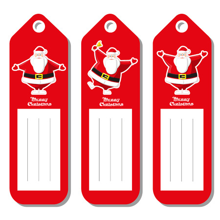 Set of  holiday pattern for label Merry Christmas type with figurines funny Santa Claus different poses isolated on white background. Cartoon style. Vector illustrationのイラスト素材