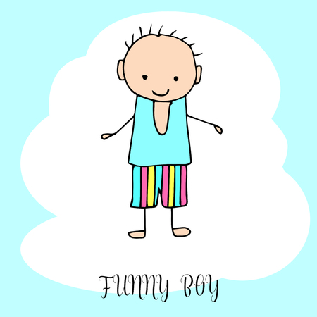 Funny Little Boy Hand Drawing In Cute Kids Style Design Element