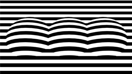Abstract 3d black and white illusions. Optical illusion lines background. Horizontal lines stripes pattern or background with wavy distortion effect.のイラスト素材