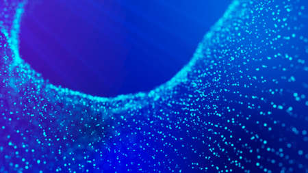Digital dynamic wave. Sound wave. Wave of particles. Blockchain technology background. Big data visualization.の写真素材