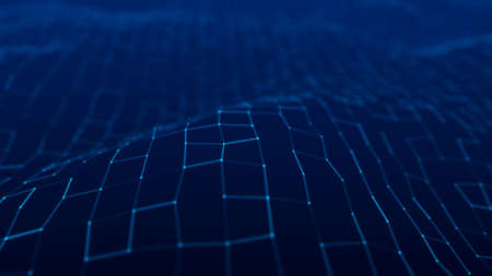 Wave 3d. Wave of particles. Abstract Blue Geometric Background. Big data visualization. Data...