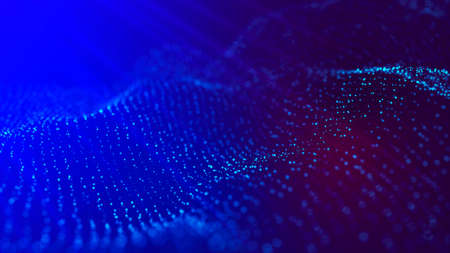 Wave 3d. Wave of particles. Abstract Blue Geometric Background. Big data visualization. Data technology abstract futuristic illustration. 3d rendering.の写真素材