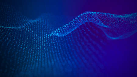 Wave 3d. Wave of particles. Abstract Blue Geometric Background. Big data visualization. Data technology abstract futuristic illustration. 3d rendering.の写真素材