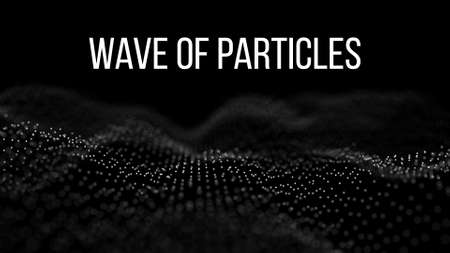 Wave 3d. Wave of particles. Abstract black geometric background. Big data visualization. Data...