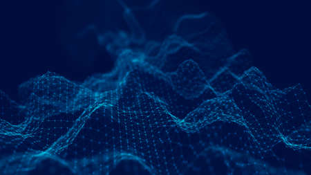 Wave 3d. Wave of particles. Abstract Blue Geometric Background. Big data visualization. Data...