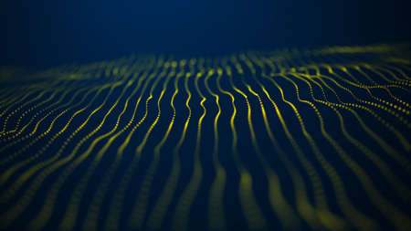 Wave 3d. Yellow wave on a blue background. Big data visualization. Data technology abstract...