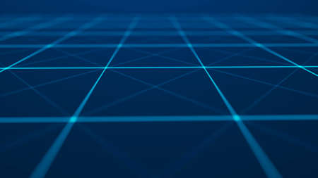 Perspective grid. Abstract mesh background. Polygonal mountains. 3D rendering.の写真素材